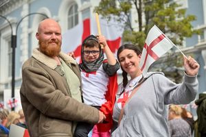 Chris Roberts, Alfie Ashford (six) and Hannah Ashford from Stafford. Photo: Steve Leath