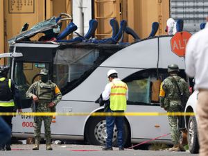 Supporting image for story: Train slams into bus in Mexico killing at least eight people