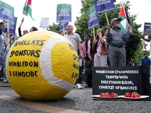 Supporting image for story: Pro-Palestinian protesters demonstrate against Wimbledon sponsor
