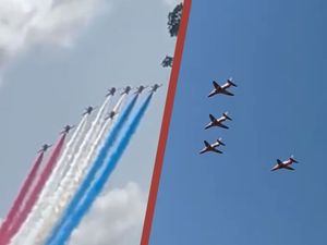 Supporting image for story: Moment Red Arrows soar over West Midlands as they take part in VJ Day commemorations