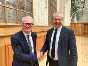 Mayor Richard Parker (left) with Ed Cox after his confirmation as WMCA Chief Executive. PIC: West Midlands Combined Authority