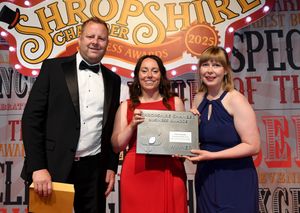 Wendy Wyatt and Helen O'Connor collect the Eco Award on behalf of Shropshire Wildlife Trust