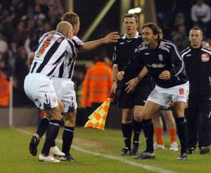 James Morrison celebrates his goal with Paul Robinson and Jonathan Greening.