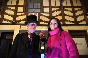 Lichfield Historian Jono Oates and Cathedral Hearing's Laura Evans outside the starting place for the tour, 6a Sandford Street, reputedly one of the city’s most haunted houses.