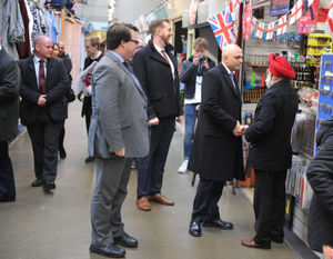 Then Home Secretary Sajid Javid chats with stall holders at Brierley Hill Market Hall in March 2019