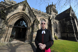 Rev. Richard Grigson outside the Collegiate Church of Saint Mary in Stafford ahead of the prayer service