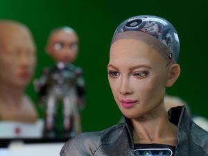 Supporting image for story: Sophia the robot artist sells work for 688,000 dollars
