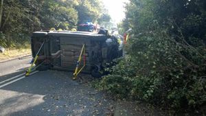 The car, propped-up at the scene by emergency services. Pic: @wmasrobmarsh