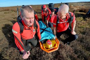 West Mercia Search and Rescue on a training exercise on the Long Mynd at Church Stretton). Stuart Tyrer and Dave Brown are pictured at the front of the stretcher