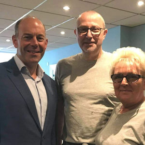 Philip Taylor, owner of Latte da coffee shop, and his partner Angela Mills with Phil Spencer