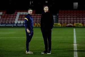 Shrewsbury Town boss Gavin Cowan (right) with assistant Dave Edwards 
