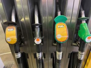 Pumps lined up at a petrol station