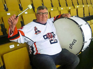 Supporting image for story: Telford Tigers ice hockey fan's bass drum has its own season ticket!