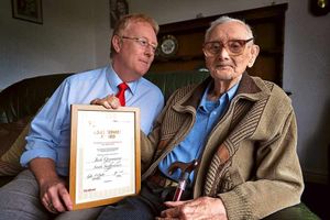 Mr McElduff chats with 100-year-old Jack Greenaway