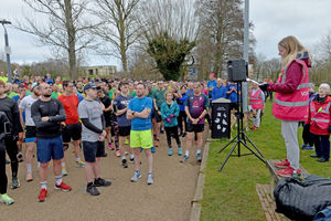 Kim Fawke paying tribute to Jim at a parkrun in Telford earlier this month