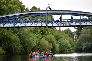 Some spectators grabbed a bird's eye view of the racing from Kingsland Bridge