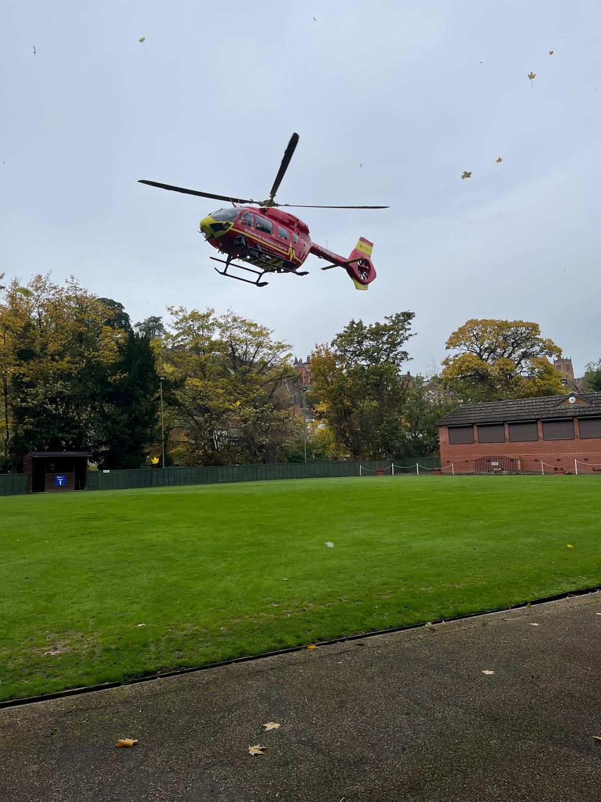 Incident at private address sees air ambulance land on towns bowling green