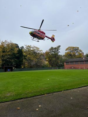 The air ambulance departing the bowling green (Picture: Peter Bridger of Bridgnorth)