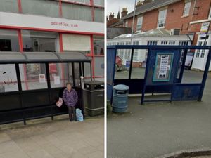 Bus shelters in Willow Street (left) and Black Gate Street (right) in Oswestry are to be given \'green roofs\'. Picture: Google
