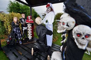 Meadow Road, Craven Arms with (Front) Kerry and Rob Laban who live at the house. Kerry and Robs children: Amber 15 and Leo 13 Laban at the scariest wedding in town.
