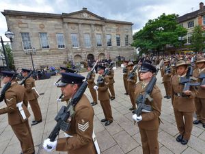 Supporting image for story: WATCH: Soldiers on the march through Stafford to mark decade in the borough