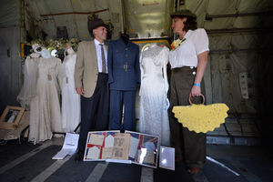 Dave Williams and Julie Bourett in the wedding dress display in the Hercules