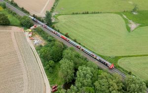The train crashed into a tractor and trailer at about 10.50am today. Photo: SWNS