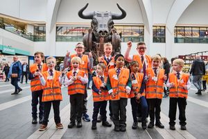The young conductors prepare to live out their dream. Back row: Zachery, Sammy, Oliver and Charlie. Front Row: Alfred, Ben, Franco, Adam, Roksana, Alexander and Noah
