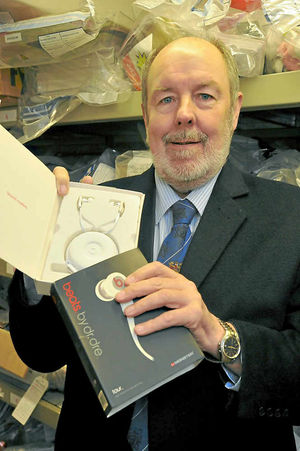 Councillor Corfield with fake earphones