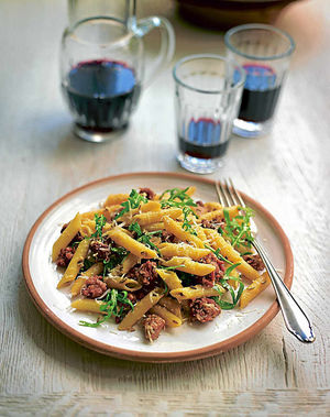 Gino DAcampo's Penne with Italian Sausages and Rocket Leaves