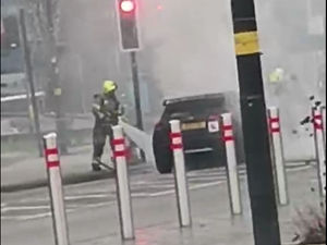 Supporting image for story: Firefighers battle 'well ablaze' car near town centre