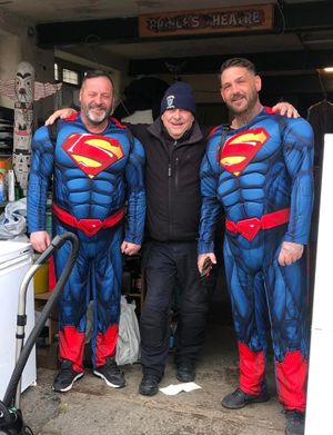 Mike and Les with their new friend in Bradford