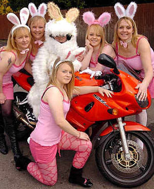 Getting ready for the charity ride around Telford were from left, Lin Power, Lizzie Rigby, Charlie Blade, Lisa Power, Maxine Gamble and front, Lucy Power.nextpage
