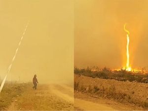 Supporting image for story: Watch this fire whirl suck a water hose into the sky in Canada