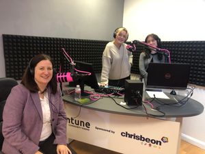 Shrewsbury MP Julia Buckley being interviewed by volunteers who attend Shrewsbury Colleges Group, Maia Llewellyn, left, and Alice Wyke, right.