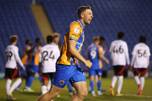 Jordan Shipley of Shrewsbury Town celebrates after scoring a goal to make it 1-0 (AMA)