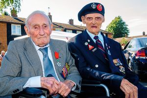 Enjoying the special street party are Bill Bray and Leslie Cherrington who both served with the Staffordshire Yeomanry