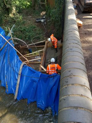 The works saw the installation of a large portable dam to control water flow.