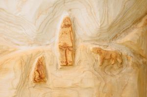 Roger Pittaway and his dogs are also a small feature on the stump
