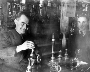 Old Post Office Hotel, Milk Street, Shrewsbury. Pictured is Sam Powell (left) at the bar in the 1930s, who used to run the hotel.