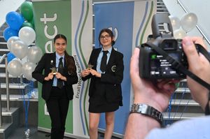Denisa Bianchin and Karina Dermelici who picked up awards at the Ercall Wood Academy 'Ercall Sparkle' event.