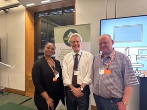 Collette Eden, resident; Ben Coleman MP; and Mike Crump, resident