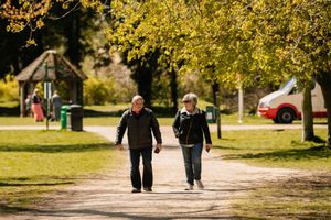 People walking at The Mere in Ellesmere