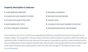 The OnTheMarket website stated the boiler was in need of repair