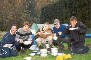 Harry Greaves, second left, loved the outdoor life. He is pictured here with school friends on an expedition as a teenager.