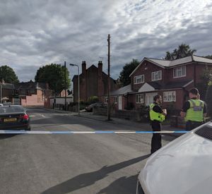 The police cordon in Bruford Road, Wolverhampton