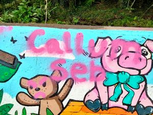 Graffiti on the mural. Photo: Friends of Abbey Street Park "Gornal Rec"