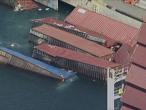 Supporting image for story: More than 60 containers fall off ship in Californian port