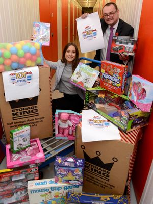 Chloe Edmunds of Storage King and the Shropshire Star's Mark Andrews launch the 2018 Christmas Toy Appeal