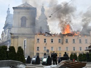 Supporting image for story: Russia says it shot down 389 Ukrainian drones as aerial barrage escalates